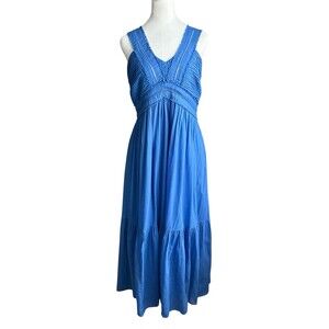 Mint Velvet Women’s US 8 Blue 100% Cotton Pleat Detail Maxi Dress NWT Boho